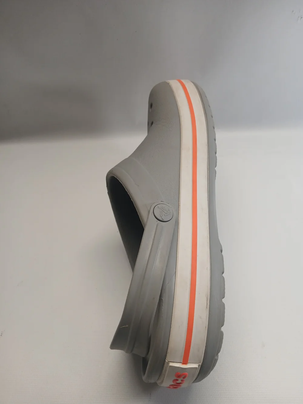 CROCS Unisex Grey Clog with Orange Stripe - Picture 10 of 13